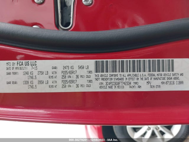 Dodge Journey Sxt 2015 3C4PDCBG8FT742334 Image 9
