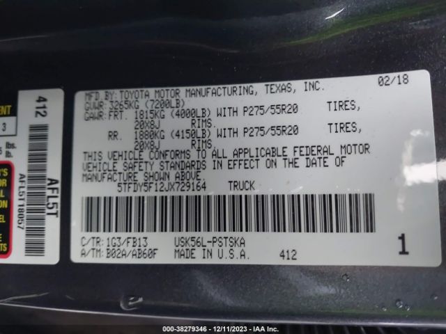 2018 TOYOTA TUNDRA 4WD 5TFDY5F12JX729164 Photo 8