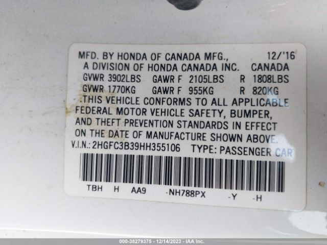 2HGFC3B39HH355106 Honda Civic Ex-t
