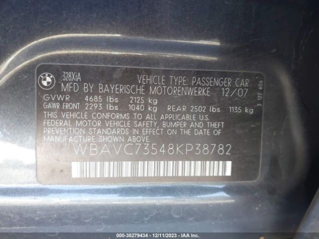 2008 BMW 3 SERIES WBAVC73548KP38782 Photo 8