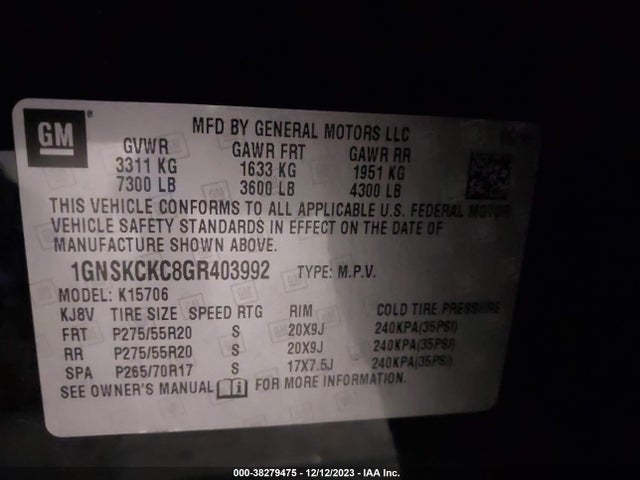 Chevrolet Tahoe Ltz 2016 1GNSKCKC8GR403992 Image 9