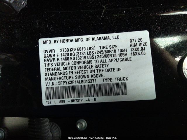 5FPYK3F14LB015371 Honda Ridgeline Sport