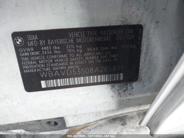 2008 BMW 3 SERIES WBAVD53508A285851 Photo 8
