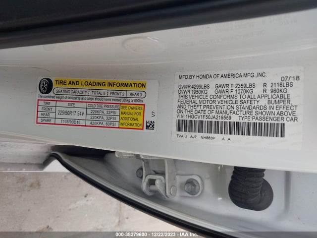 Honda Accord Ex-l 2018 1HGCV1F50JA219559 Image 9