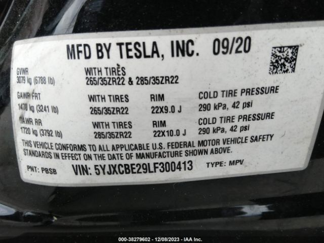 2020 TESLA MODEL X 5YJXCBE29LF300413 Photo 8