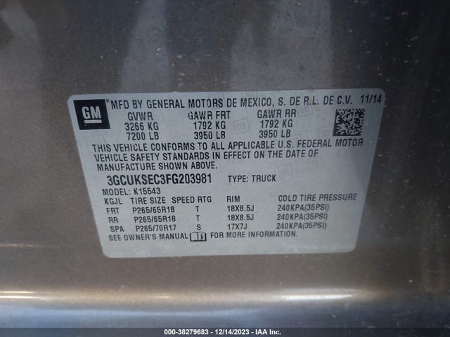 Chevrolet Silverado 1500 Ltz 2015 3GCUKSEC3FG203981 Image 9