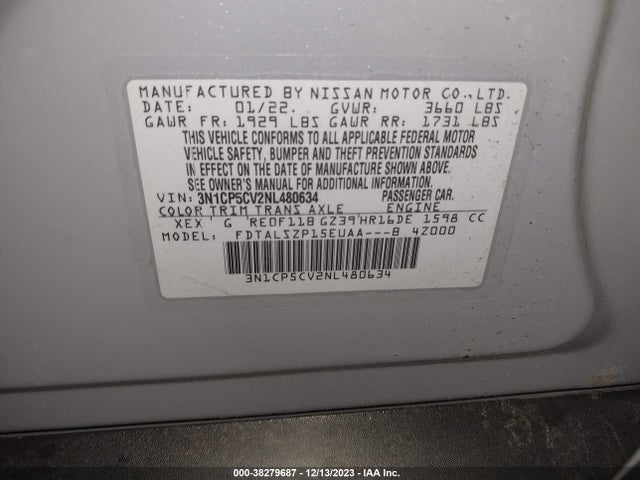 Nissan KICKS SV 2022 3N1CP5CV2NL480634 Image 9
