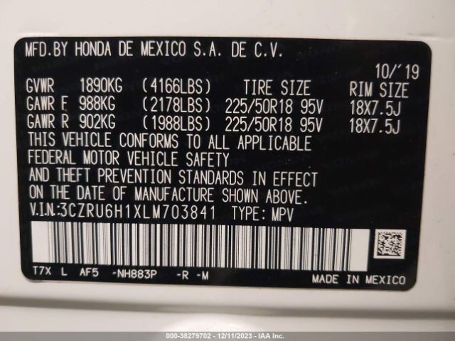 3CZRU6H1XLM703841 Honda HR-V SPORT