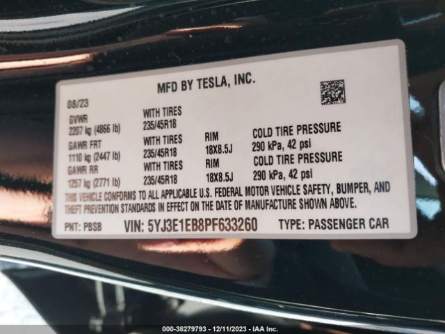 2023 TESLA MODEL 3 5YJ3E1EB8PF633260 Photo 8