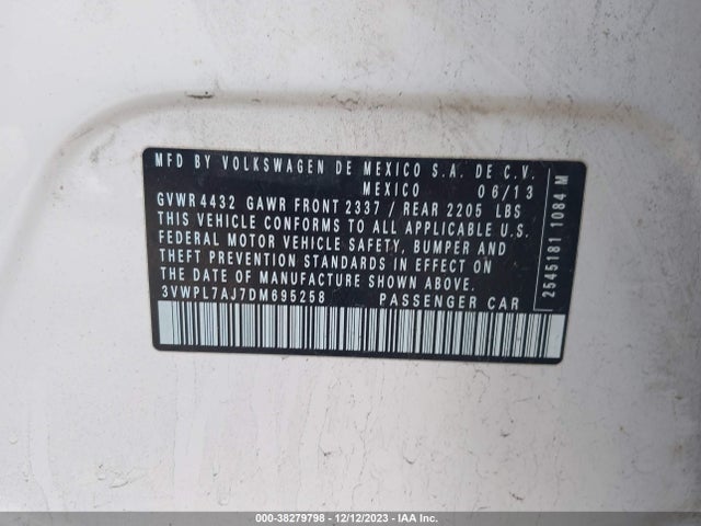 2013 VOLKSWAGEN JETTA SPORTWAGEN TDI VIN: 3VWPL7AJ7DM695258