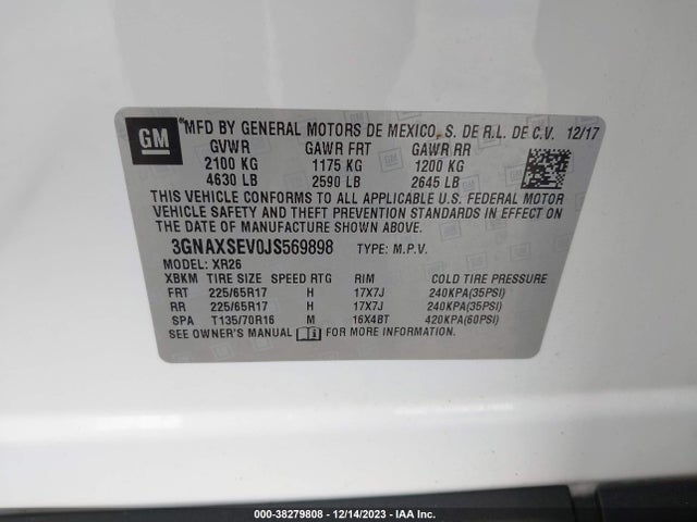 3GNAXSEV0JS569898 Chevrolet EQUINOX LT