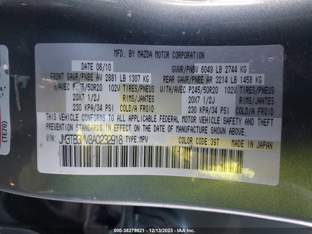 2010 MAZDA CX-9 GRAND TOURING VIN: JM3TB3MV8A0232918