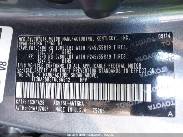 Toyota VENZA LE 2015 4T3BA3BB5FU066912 Image 9