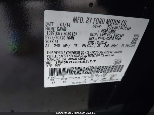 Ford Explorer Limited 2014 1FM5K7F86EGB51747 Image 9