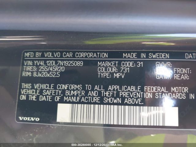 YV4L12DL7N1925089 Volvo Xc60 B5 Inscription