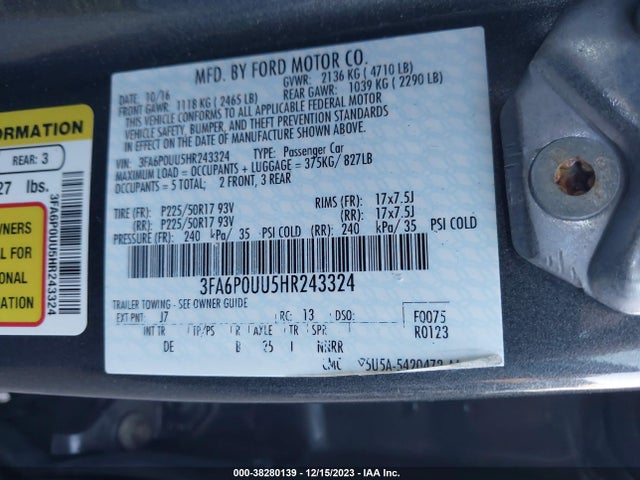 Ford Fusion Hybrid S 2017 3FA6P0UU5HR243324 Image 9