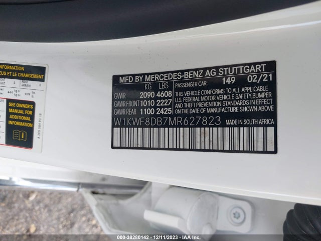 2021 MERCEDES-BENZ C 300 SEDAN VIN: W1KWF8DB7MR627823