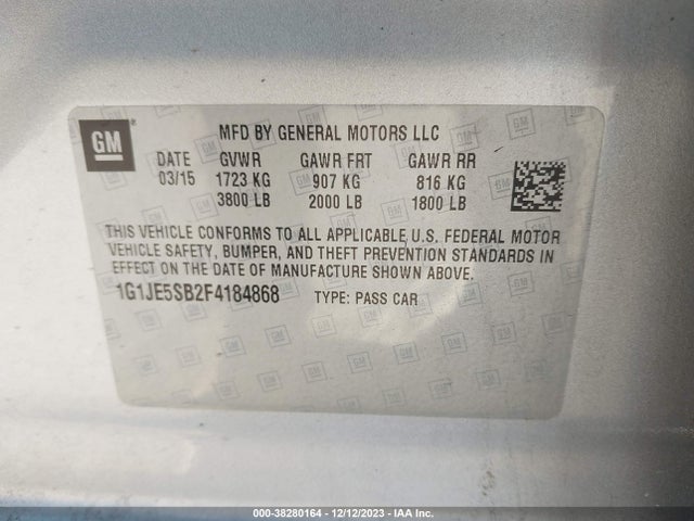 Chevrolet Sonic Ltz Auto 2015 1G1JE5SB2F4184868 Image 9