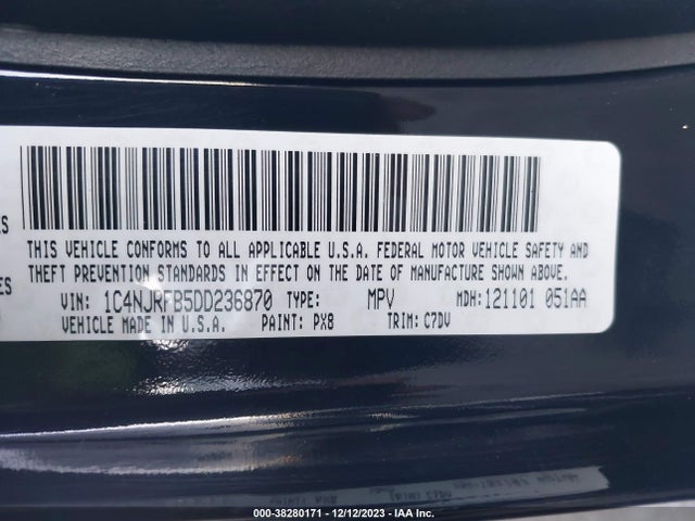 2013 JEEP PATRIOT LATITUDE VIN: 1C4NJRFB5DD236870