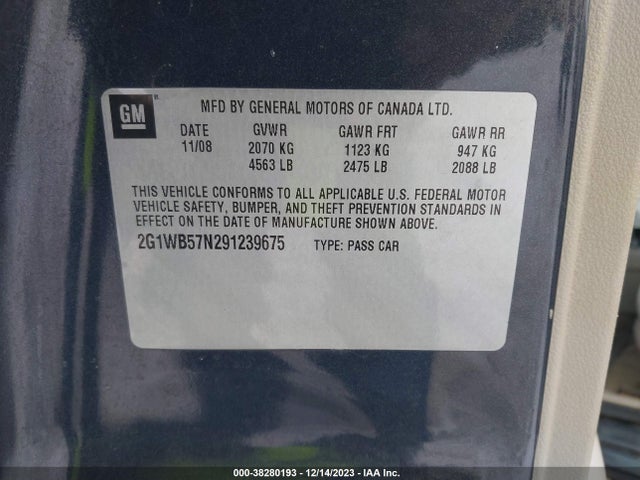 2009 CHEVROLET IMPALA LS VIN: 2G1WB57N291239675