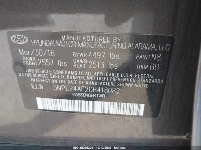 Hyundai Sonata 2.4l 2016 5NPE24AF2GH418082 Image 9