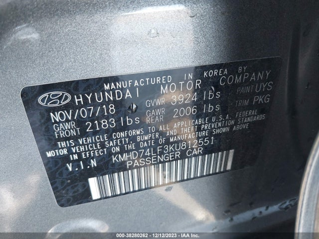 Hyundai ELANTRA SE 2019 KMHD74LF3KU812551 Image 9