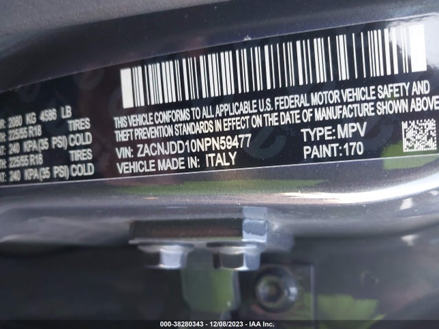2022 JEEP RENEGADE LIMITED 4X4 VIN: ZACNJDD10NPN59477