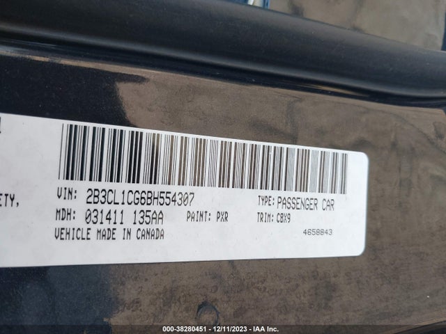 2011 DODGE CHARGER POLICE VIN: 2B3CL1CG6BH554307