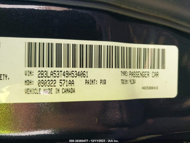2009 DODGE CHARGER R/T VIN: 2B3LA53T49H534061