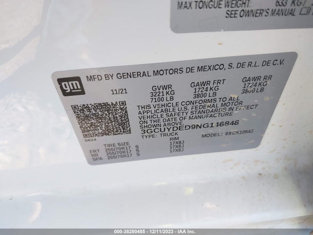 Chevrolet Silverado Ltd K1500 Lt 2022 3GCUYDED9NG146848 Image 9