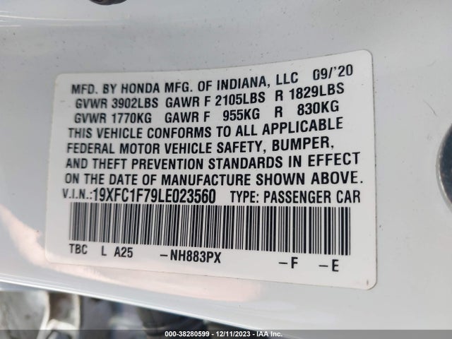 Honda CIVIC EXL 2020 19XFC1F79LE023560 Image 9