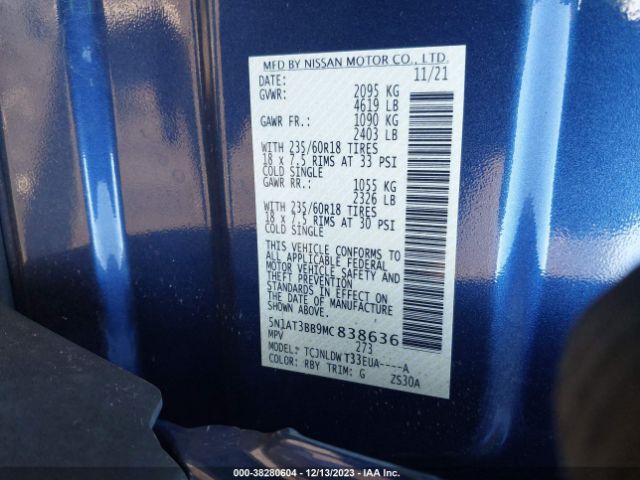 5N1AT3BB9MC838636 Nissan Rogue Sv Intelligent Awd