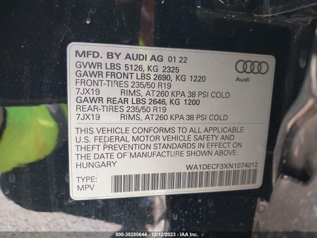 WA1DECF3XN1074012 Audi Q3 S Line Premium