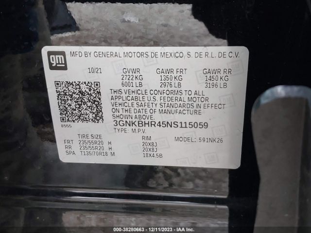 3GNKBHR45NS115059 Chevrolet Blazer Lt