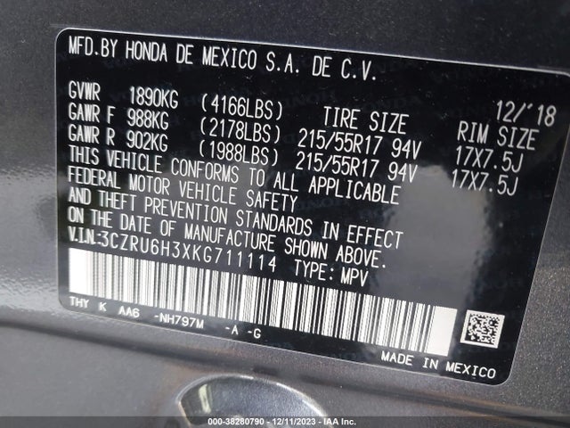 Honda HR-V LX 2019 3CZRU6H3XKG711114 Image 9