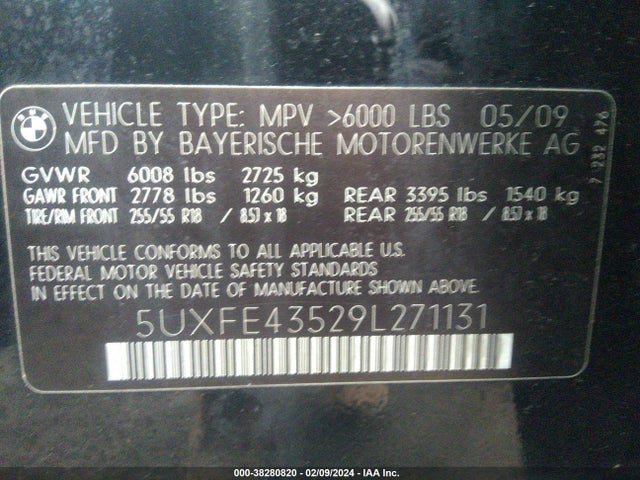 2009 BMW X5 XDRIVE30I VIN: 5UXFE43529L271131