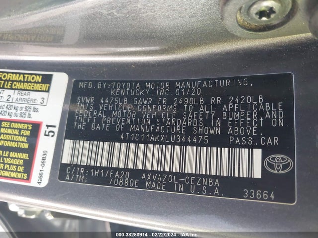 4T1C11AKXLU344475 Toyota CAMRY LE