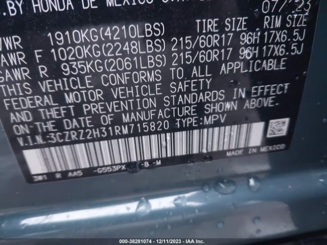 3CZRZ2H31RM715820 Honda Hr-v Awd Lx