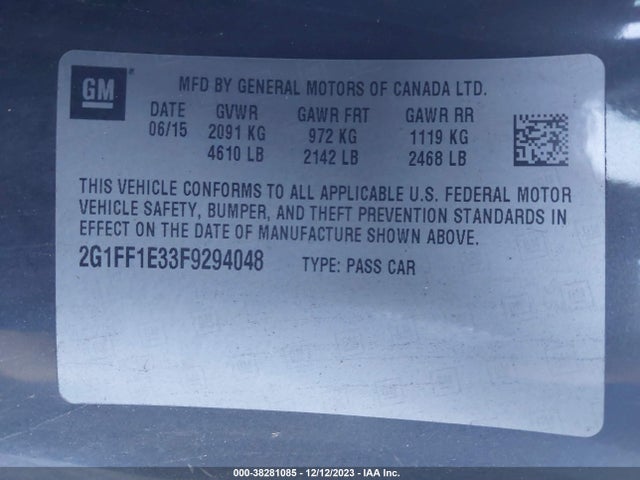 Chevrolet CAMARO LT 2015 2G1FF1E33F9294048 Image 9