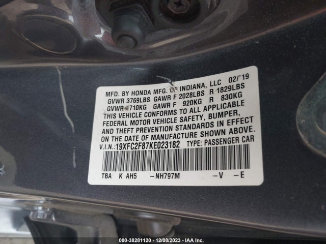 Honda Civic Sport 2019 19XFC2F87KE023182 Image 9