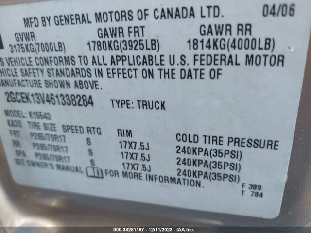 2006 CHEVROLET SILVERADO 1500 LS VIN: 2GCEK13V461338284