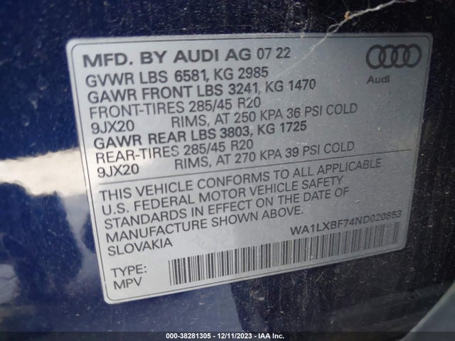 Audi Q7 Premium Plus 55 Tfsi Quattro Tiptronic 2022 WA1LXBF74ND020853 Image 9