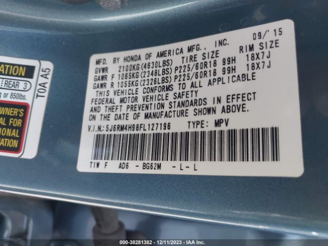5J6RM4H98FL127196 Honda Cr-v Touring