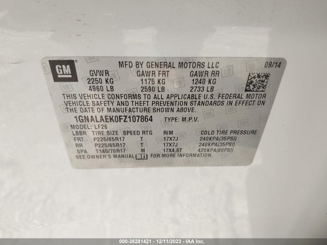 Chevrolet EQUINOX LS 2015 1GNALAEK0FZ107864 Image 9