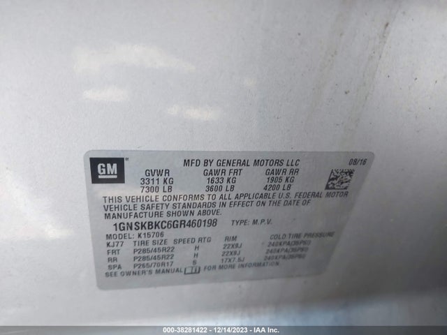 Chevrolet Tahoe Lt 2016 1GNSKBKC6GR460198 Image 9