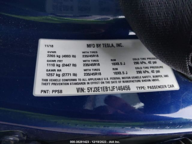 5YJ3E1EB1JF146456 Tesla Model 3 Long Range/performance