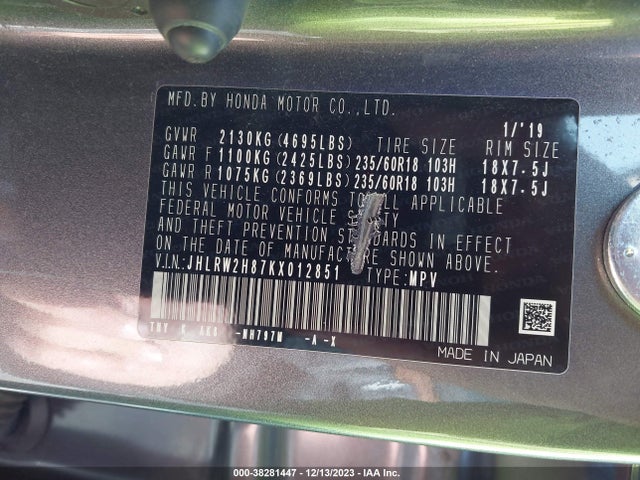 Honda Cr-v Ex-l 2019 JHLRW2H87KX012851 Image 9