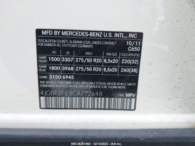 2012 MERCEDES-BENZ GL-CLASS 4JGBF2FE8CA772648 Photo 8