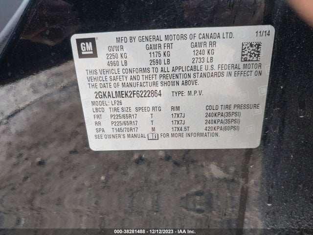GMC Terrain Sle 2015 2GKALMEK2F6222864 Image 9