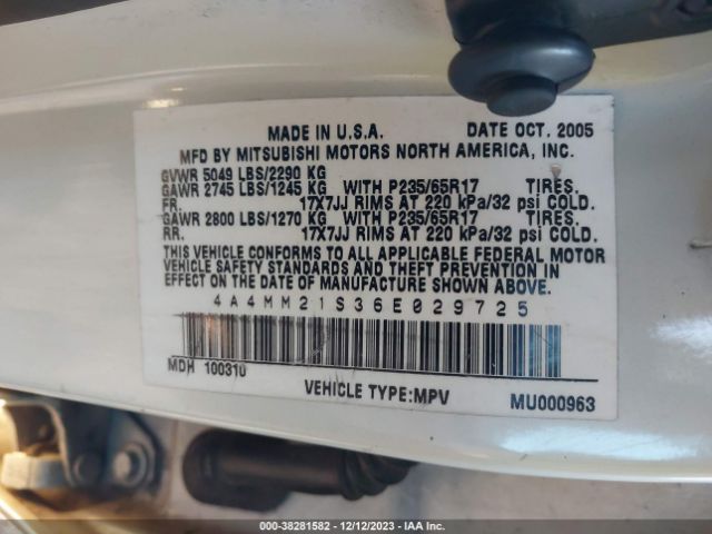 2006 MITSUBISHI ENDEAVOR 4A4MM21S36E029725 Photo 8
